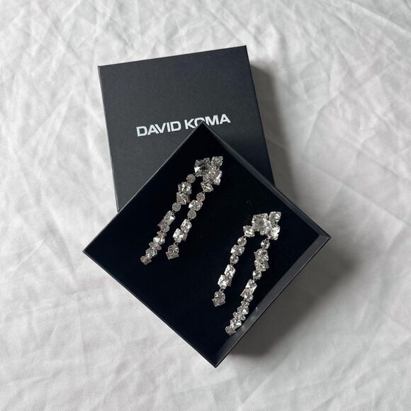 David Koma Irregular Crystal Chandelier Earrings in Silver - Picture 4 of 8